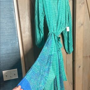 Elegant Green Patterned Women's Robe